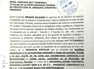 Meggie Salgado presenta denuncia y solicitaintervención federal ante posiblesafectaciones ambientales del desarrollo inmobiliario en Cuernavaca
